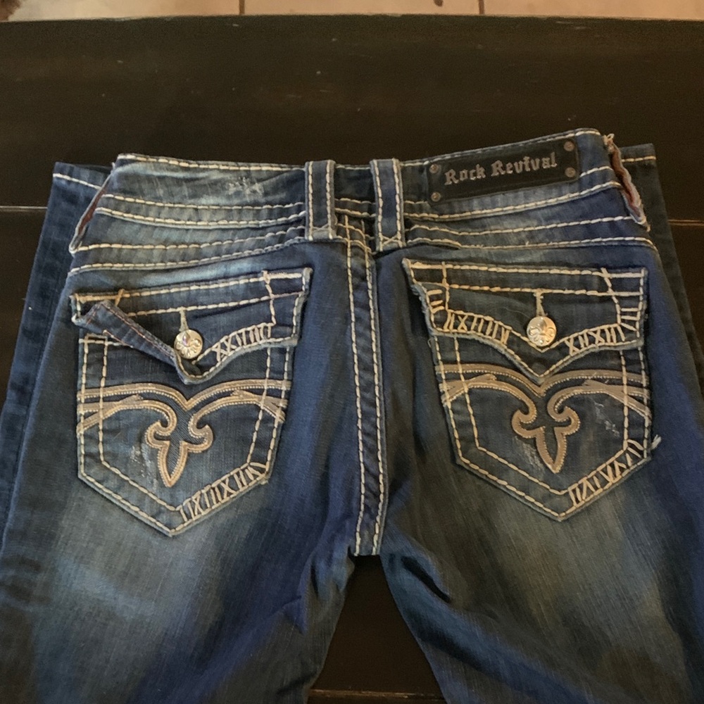 Rock Revival Distressed Denim with White Stitching - Picture 4 of 4